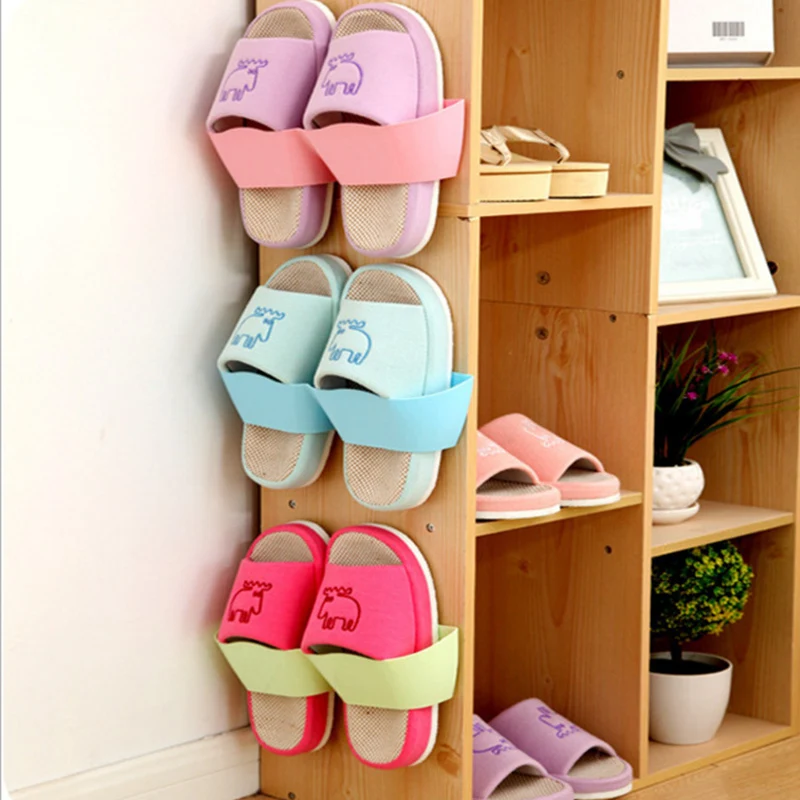 

Hanging Shoe Storage Rack Wall Shelving Shoe Organizer Portable Shoe Cabinet Hook Shoes Support Slot Closet Shelf Holder Green