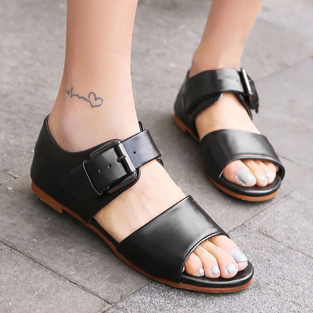 

Foreign Trade Explosion Models Roman Sandals Flat European And American Large Size Belt Buckle Women's Shoes Sandalia Feminina30