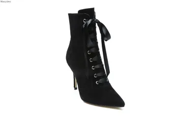 

Stiletto Ankle Bootie Super High Heels Pointed Toe Lace Up Winter Shoes