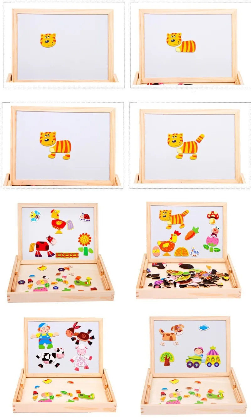Multifunctional Educational Farm Jungle Animal Wooden Magnetic Puzzle Toys for Children Kids Jigsaw Baby's Drawing Easel Board (6)