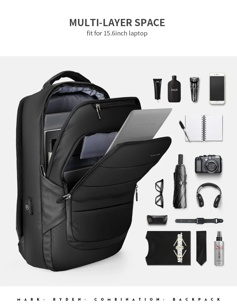 Mark Ryden мужской рюкзак подходит для 15,6 дюймового ноутбука Многофункциональный USB подзарядка водонепроницаемый дорожная мужская сумка Анти-Вор Mochila