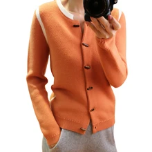 Spring sweater autumn winter new round neck cashmere cardigan female coat solid color self-cultivation sweater