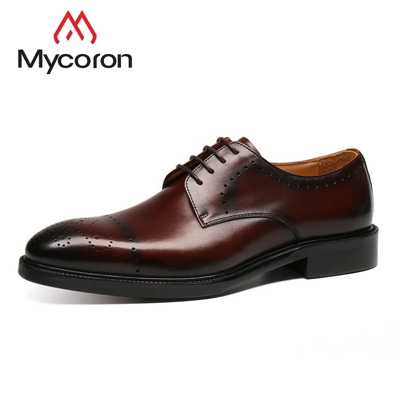 

MYCORON Spring/Autumn Men Shoes Dress Business Lace-Up Leather Oxford Shoes Layer Leather High-End Men Boots Zapato Hombre