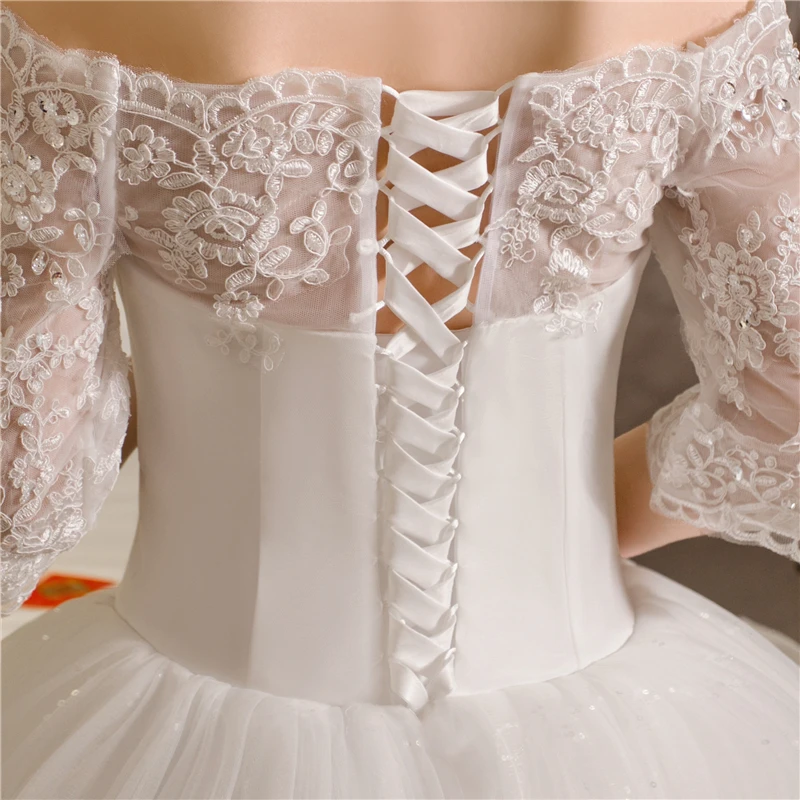 Это YiiYa свадебные платье, с вырезом лодочкой Половина рукава Пол Длина Белый Свадебное бальное платье кружево кристалл Модные свадебные платья HS251