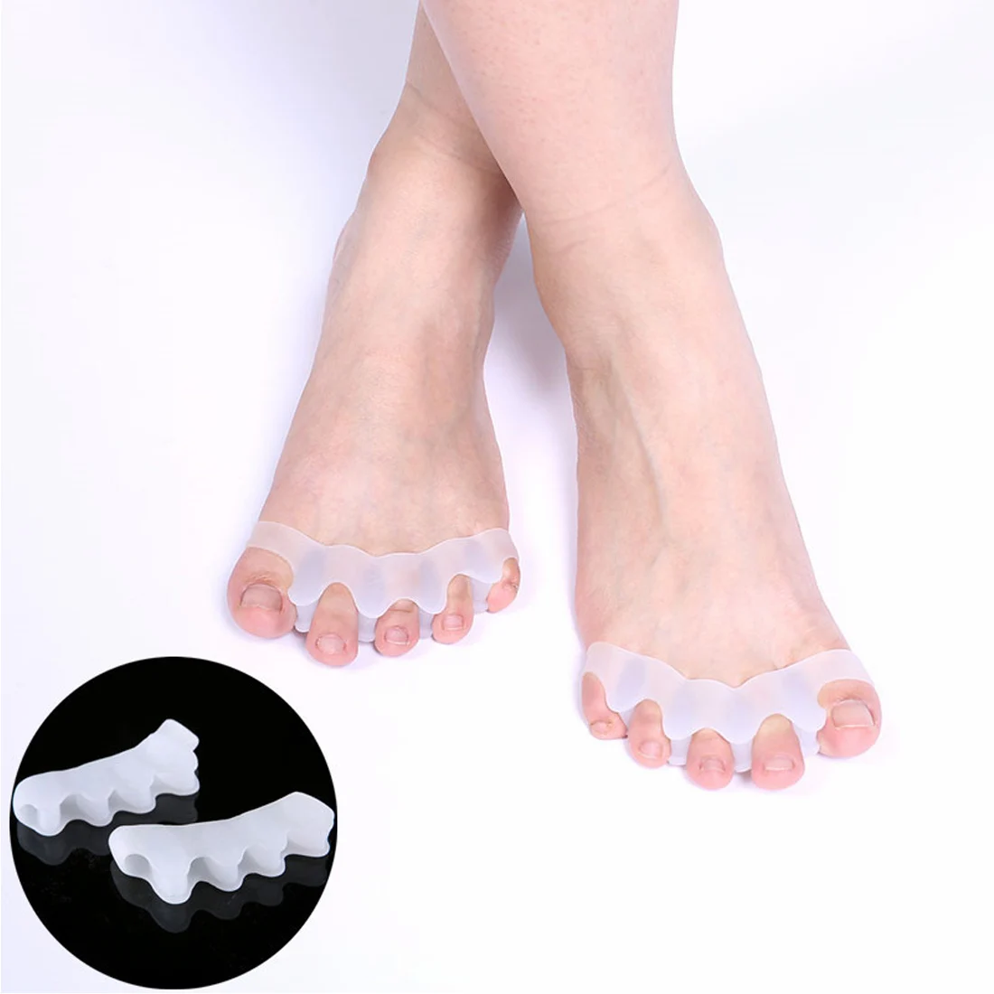 

2Pcs Silicone Foot Care Pedicure Gel Bunion Protector Five-hole Toe Separator Straightener Spreader Correction Hallux Valgus