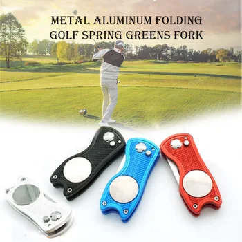 

Newly Aluminium Divot Fork Tool with Button Magnetic Ball Marker Portable for Golf Club 19ing