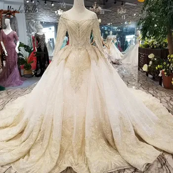شراءModabelle المملكة العربية السعودية الفاخرة ضوء الشمبانيا فستان الزفاف Brautkleider Hochzeitskleid طويلة الأكمام الكرة فساتين الزفاف