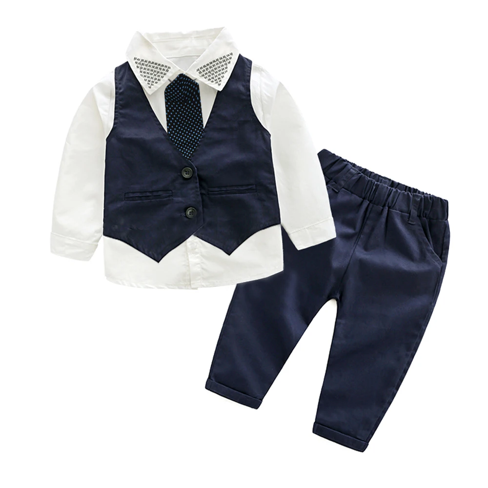 

Tem Doger Kids Boys Genleman Suits Spring Autumn Ves + White Shirt + Pants 3 Pcs Sets Children Formal Suit Outfits