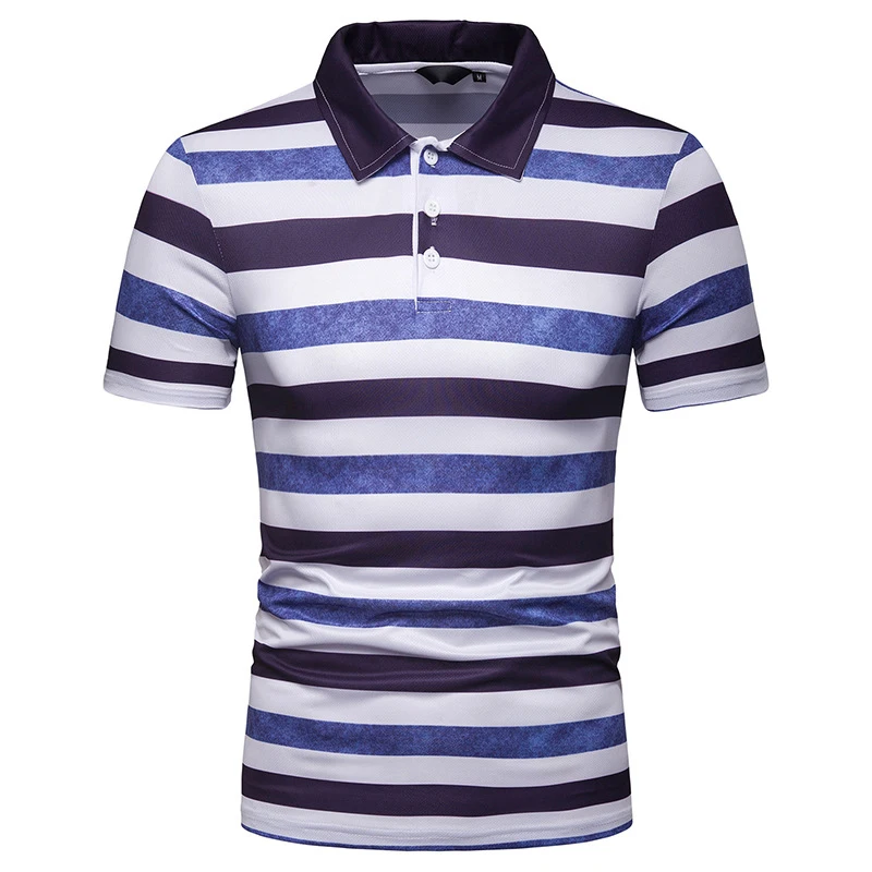 Новая модная Высококачественная брендовая мужская рубашка поло летняя повседневная мужская рубашка в полоску большого размера, одноцветное Поло рубашка с коротким рукавом - Цвет: PL40 blue