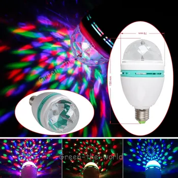 

Fast shipping 100PCS Auto Rotating Spotlight E27 3W RGB Stage Light Disco Party Crystal Bulb LED lamp