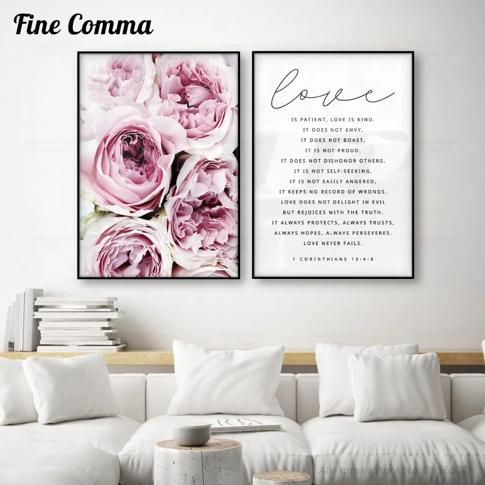 Скандинавский стиль Розовый пион цветок холст печать любовь цитаты постер стена