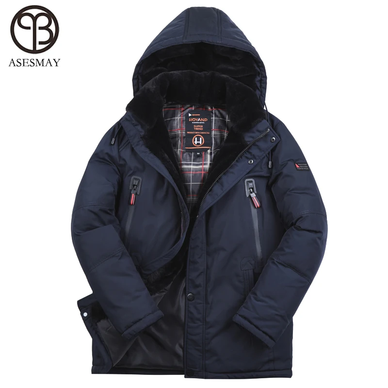 Asesmay Новое поступление мужская зимняя куртка Стеганое пальто очень толстая теплая Мужская Зимняя парка со съемным мехом Degree-40 европейский размер