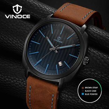 

VINOCE Leather Strap Watch Men Sheepskin Calendar Top Brand Waterproof Fashion Relogio Masculino Men'S Watches #V3286G