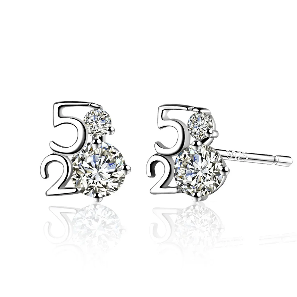 520 Number Stud Earrings Authentic 925 Sterling Silver Earrings For Women Zircon Brincos Earring