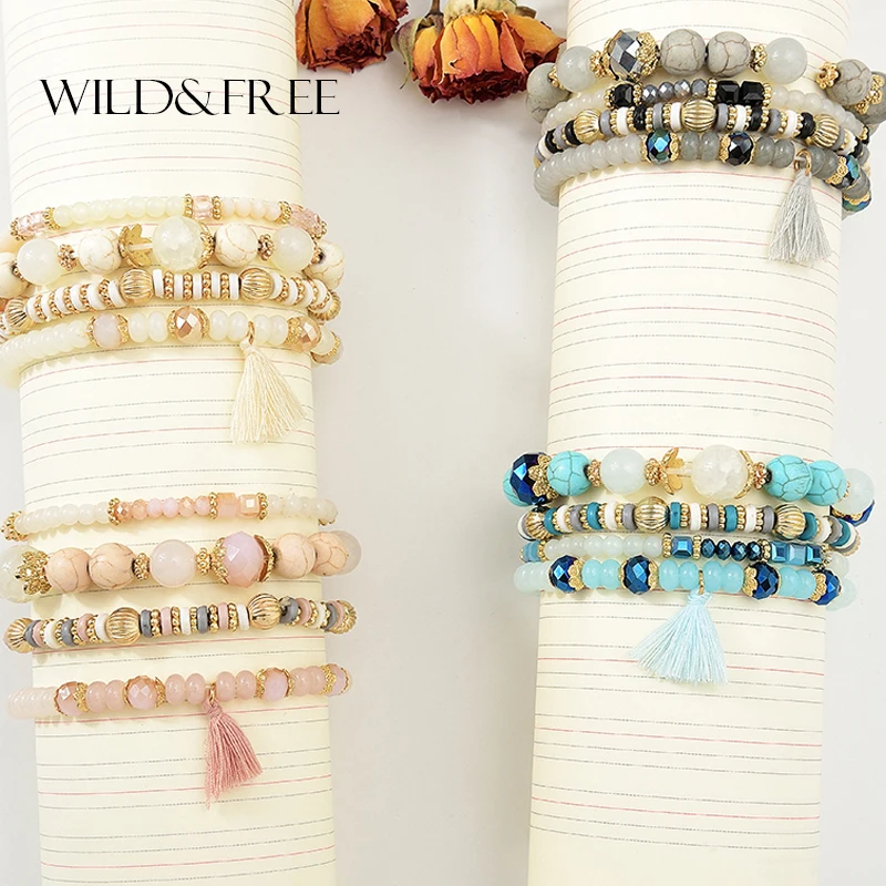 4 Pièce Femmes Perles Boho Fashion empilable stretch bracelet Lettre Bijoux Jian