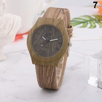 

Fashion Men Women Quartz Watch PU Leather Wood Pattern Wristwatch Student Sport Casual Watches HSJ88