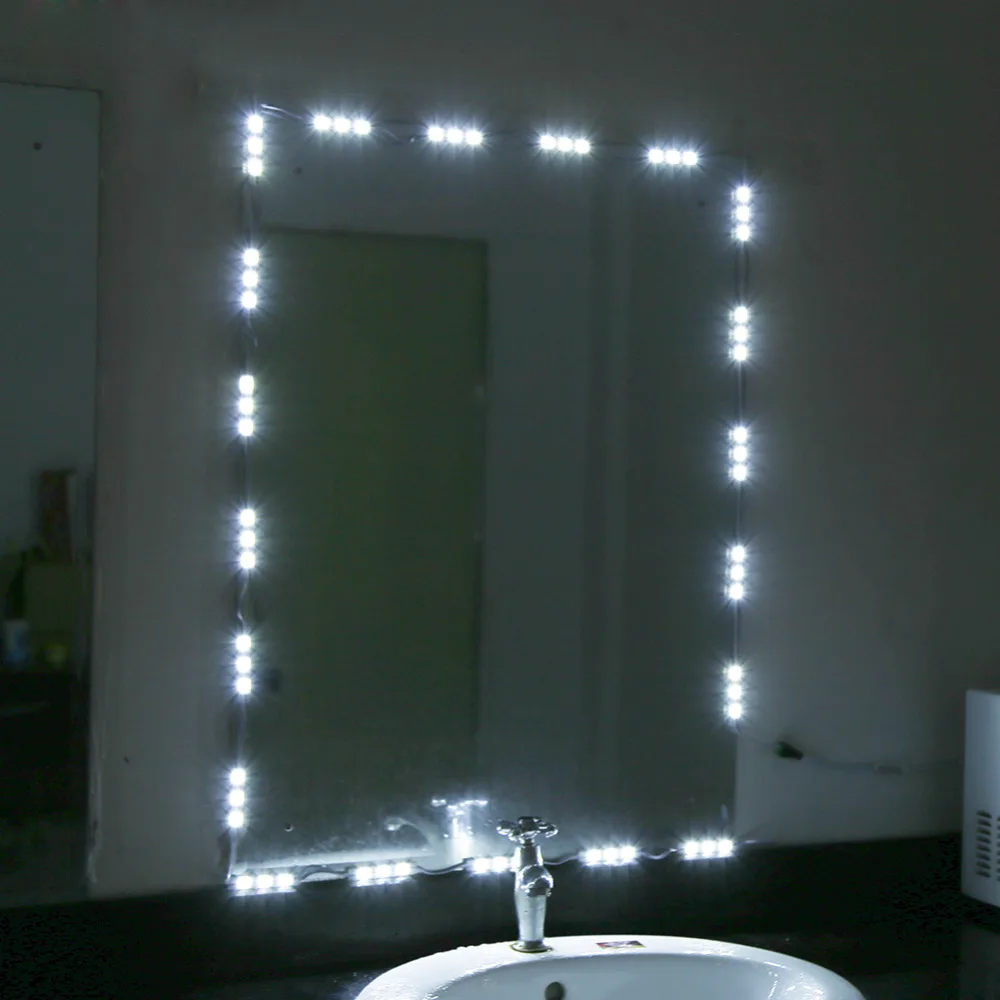 5FT 10FT White LED Light Strip Kit For Makeup Cosmetic Vanity Mirror Lighted with Power Dressing ...