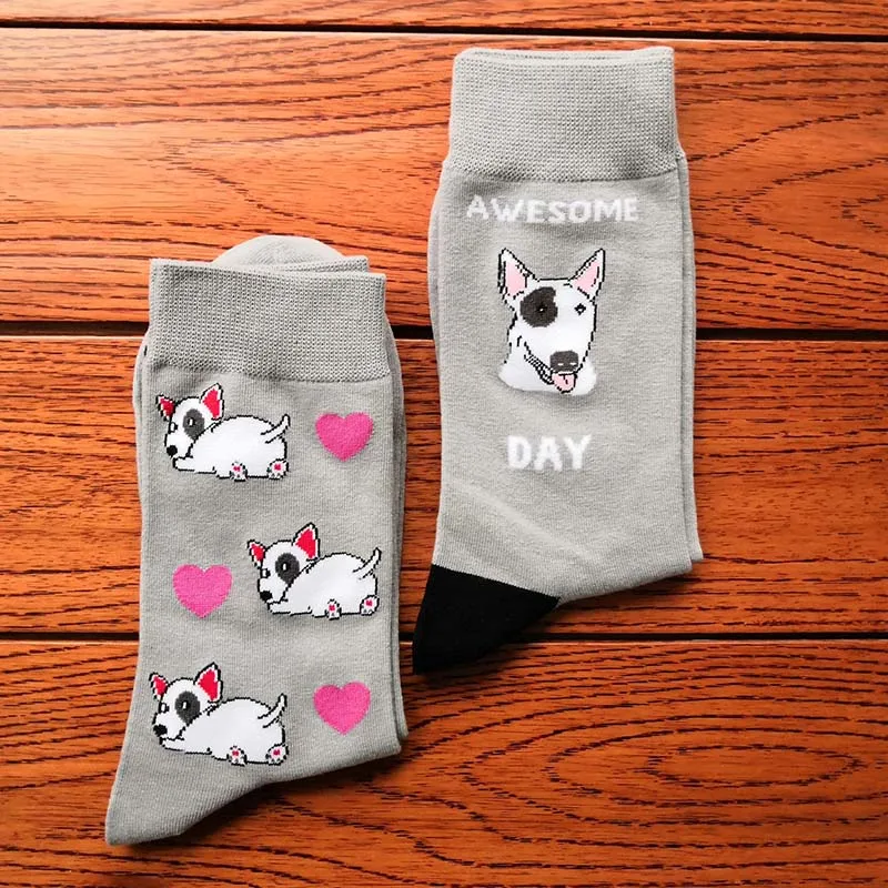 

bull terrier socks with dog owner gift cute puppy socks with heart kawaii socks fun novelty J9X-8D 10pair wholesale