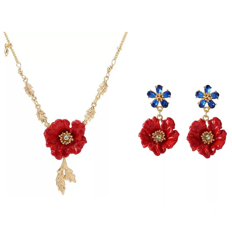 

2019 Amybaby Luxury Enamel Glaze Red Poppy Flower Womens Necklace Jewelry For Party