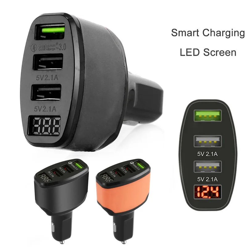 3 USB порта автомобильное зарядное устройство светодиодный дисплей QC 0 Быстрая