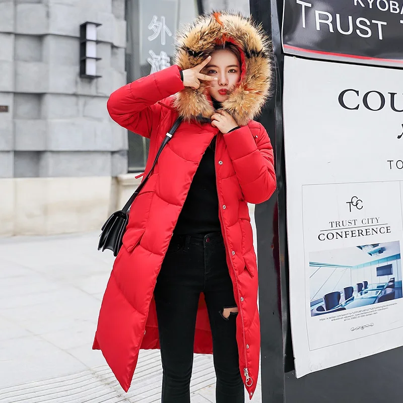 Nouveau Col Grand Manteau white Casaco armygreen Mujer De red Femmes Black Mode Wome gray Fourrure Blue Et 2018 dark Mince Veste Abrigos Long D'hiver Feminino caramel Colour Invierno Épais Plus Coréen wqvPStXH