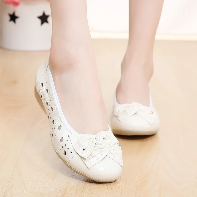 

HOT Cut-Outs women flat shoes summer women sandals genuine leather bowtie loafers women ballet flats fashion women moccasins