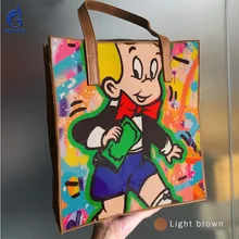 Из натуральной кожи Для женщин сумочка арт рука рисунок масла окрашенные печати Алек мальчик малыш зерна коровьей кожи сумка Сумки тотализаторов подарки