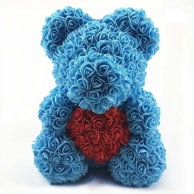 VIP Цена, Прямая, 25 \ 40 см, красный плюшевый мишка, цветок розы, искусственные рождественские подарки для женщин, подарок на день Святого Валентина, плюшевый медведь - Цвет: Blue    40cm