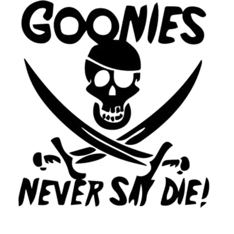 

21.2CM*22.9CM Goonies Never Say Die Decal Sticker Personality Fashion Car Stickers Decoration Black Sliver C8-1179