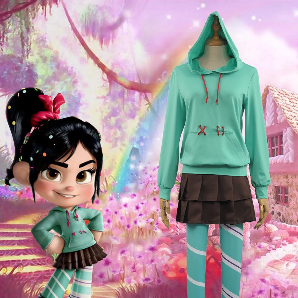 Ralph Breaks the Internet: Wreck-It Ralph 2 Vanellope von Schweetz Hoodie/Skirt/Leggings Adult Girl Kids Child Cosplay Costume
