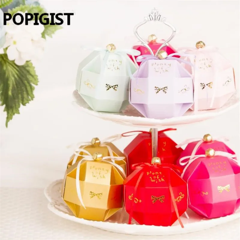 

Fashion Wedding Favors DIY Candy Boxes Bomboniera Party Gifts Chocolate Paper Boxes With Ribbons & Bell of happiness