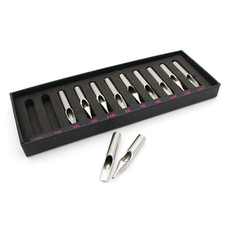 11PCS Mixed Stainless Steel Tattoo Tips Set 11 Size Round Flat Tattoo Tube Tips for Machine Needles Nozzle