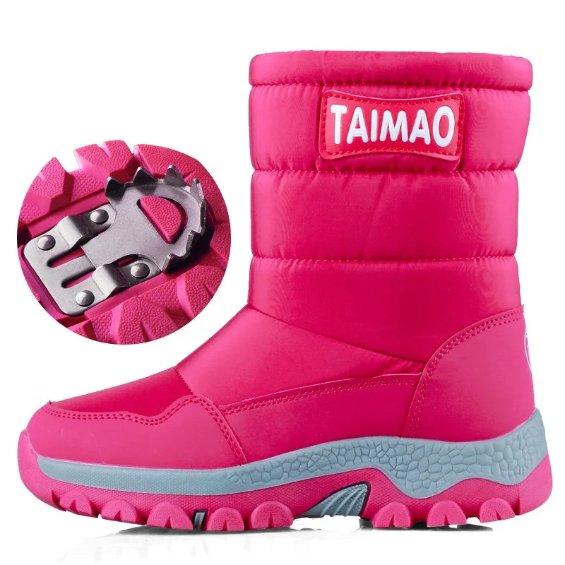 Уличные Нескользящие теплые водонепроницаемые зимние сапоги женские высокие сапоги на платформе с толстым плюшем с нескользящей подошвой, лыжная спортивная зимняя обувь - Цвет: Pink