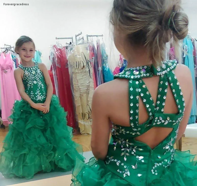 Cute Emerald Green Girls Pageant Dress 
