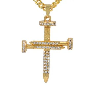 

Shining stone thread nail cross pendant necklace European American men personality hip hop pendant decoration