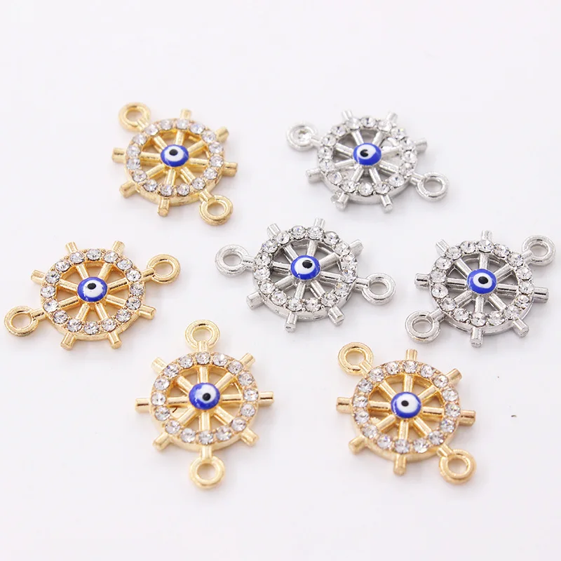 

NCRHGL Silver/Gold Color Ship wheel Eye Crystal Charm Accessories Connectors for Making Bracelets Jewelry Pendant 10pcs 20x14mm