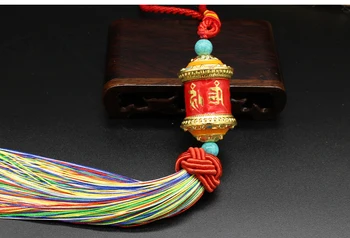 

Wholesale Buddhist supplies 4PCS Pocket travel CAR efficacious talisman Safe Bless Rotating prayer wheel Buddhist hanging Amulet