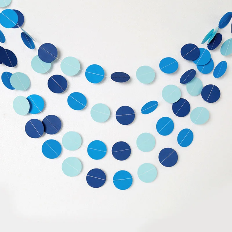 

Circle String Garland Blue Paper Chain Streamer Banner for Boy Birthday Party Baby Shower Baptism Background DIY Decorations