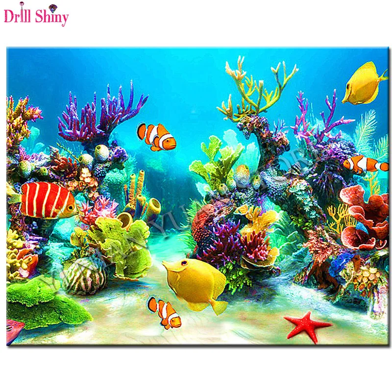 

5D Needlework DIY Diamond Painting animal Set Diamond Embroidery Kits Cross Stitch Shoal Of Fish Full square Mosaic home decor