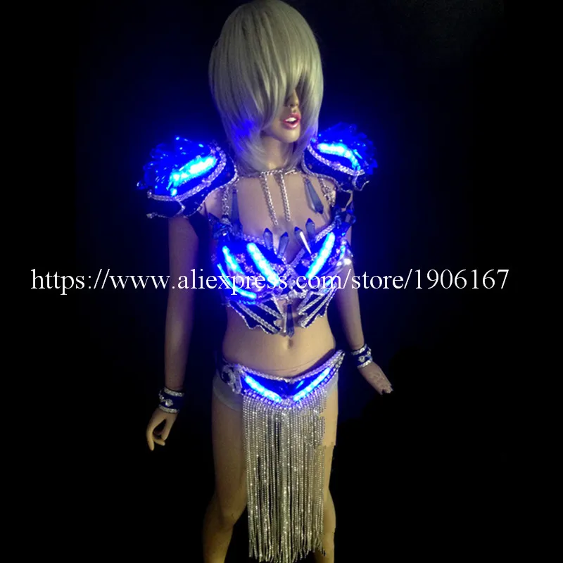 LED Luminous Light Emitting Shoulder Bra And Waistband Sexy Women Suit Led Crystal Nightclub Stage Show Performance DS Costume | Дом и сад