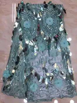 

2019 Upscale African Net Champagne Sequins Lace Tissu High Quality French Tulle Lace Wedding Nigeria fabric 5 Yard