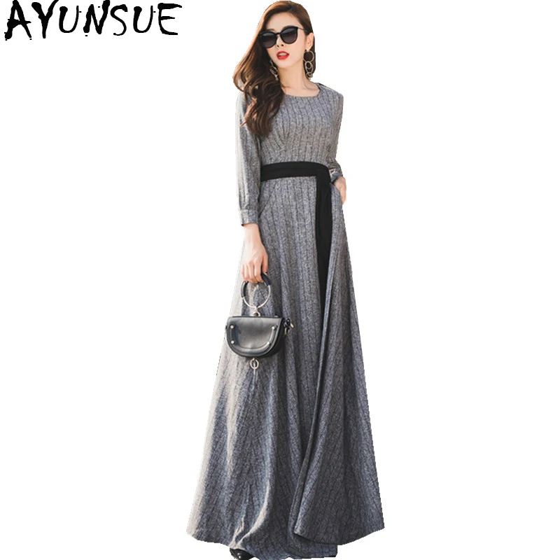 AYUNSUE Vrouwen Elegante Maxi Jurk 2019 Toevallige Slanke Lange Mouw Trui Jurk Vrouwelijke Herfst Winter Gebreide Jurken Vestido 170810