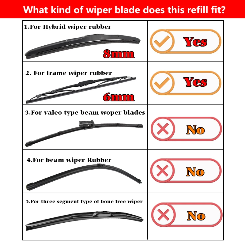 KAWOO 1pcs Car Windscreen Wiper Blade Insert Rubber Strip (Refill) 8mm/6mm Soft 14