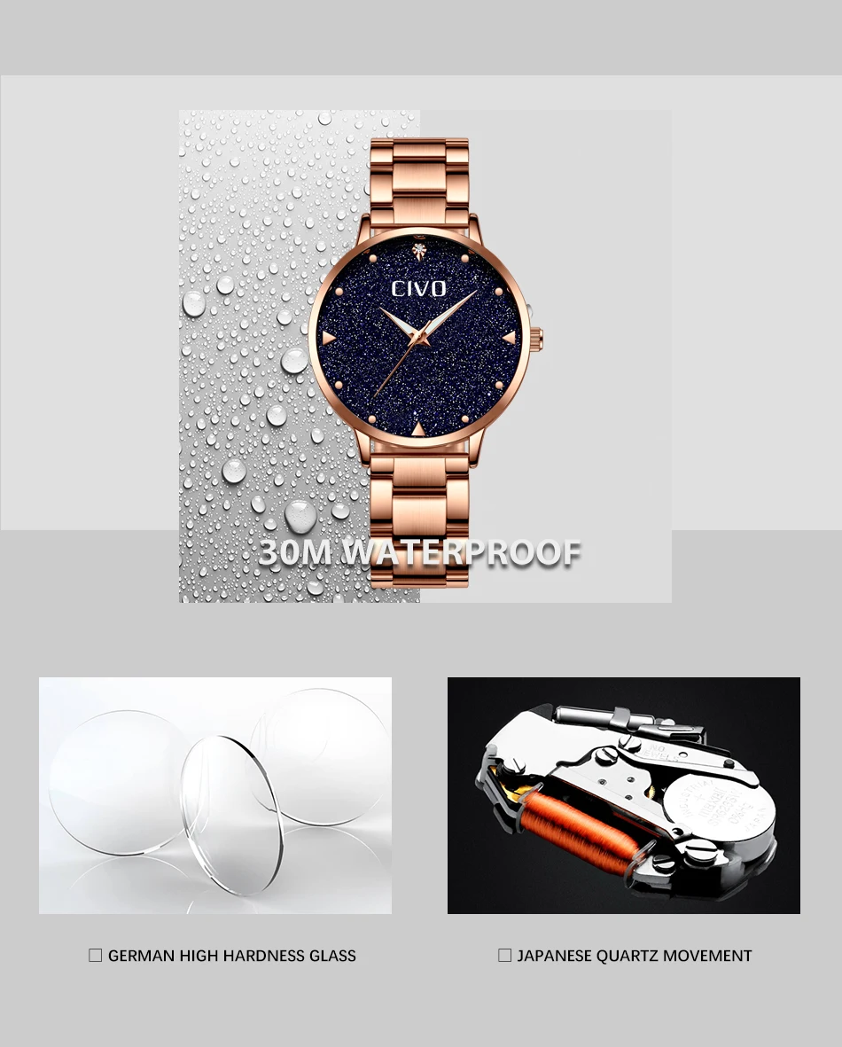 CIVO Relógio Criativo Aço Inoxidável Ladies Watch