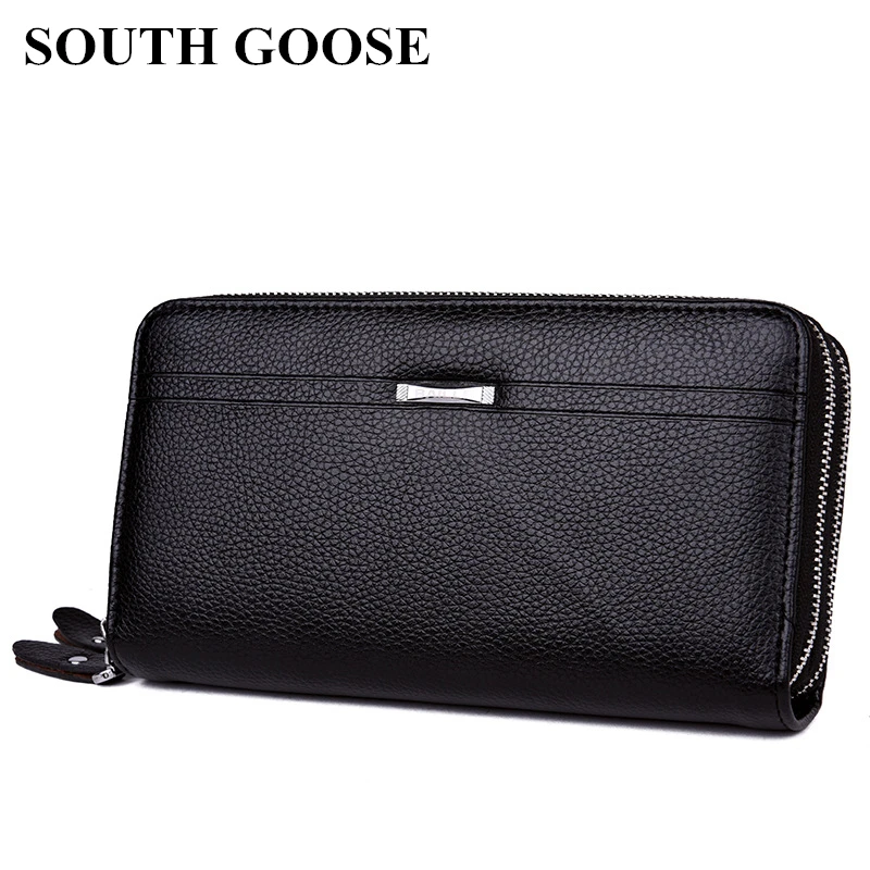 

SOUTH GOOSE New Men wallets Classic Leather Long Clutch Wallets Male Business Double Zipper Purse Multi-Card Holder Coin Purse