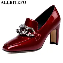 ALLBITEFO genuine leather women heels shoes fashion sexy rhinestone thick heel spring women pumps girls high heel shoes woman цена ALLBITEFO genuine leather women heels shoes fashion sexy rhinestone thick heel spring women pumps girls high heel shoes woman цены онлайн