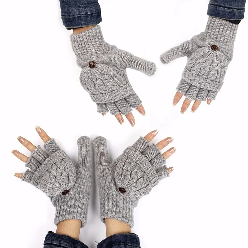 Женские шерстяные однотонные зимние мягкие перчатки, варежки без пальцев, вязаные перчатки для рук