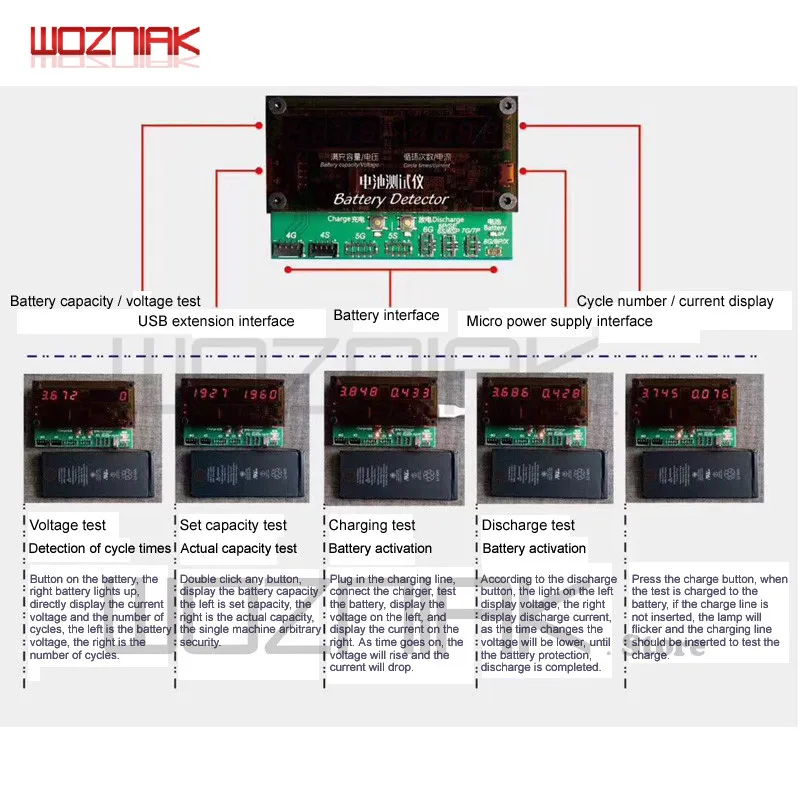 Возняк для Iphone 4 4S 5 5S 5c se 6 6p 6s 6s p 7 7p 8 8p x Мобильный телефон батарея детектор Таблица емкости полный детектор