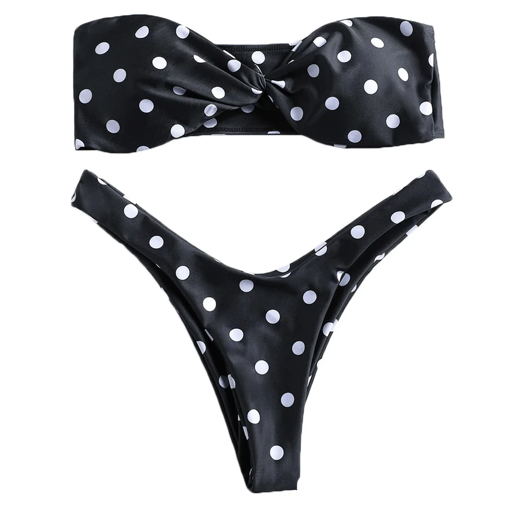 

High Quality Ladies Split Swimwear Set White Spot Printed Bikini Briefs Swimsuits for Beach NCM99