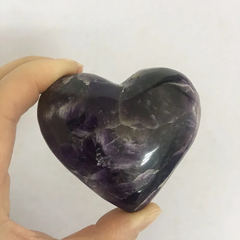 Natural rock polished rose quartz and dream amethyst quartz stone hearts for sale MJP